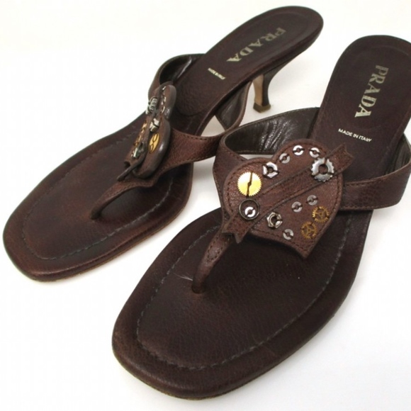 Brown Prada Kitten Heel Thong Sandals - Picture 7 of 13